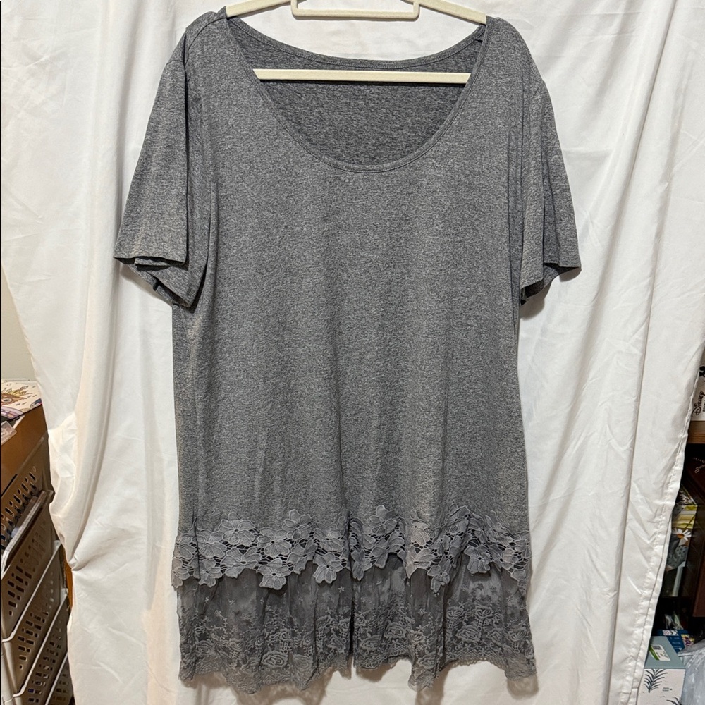 Charcoal Lace Trim Women's Short Sleeve Top